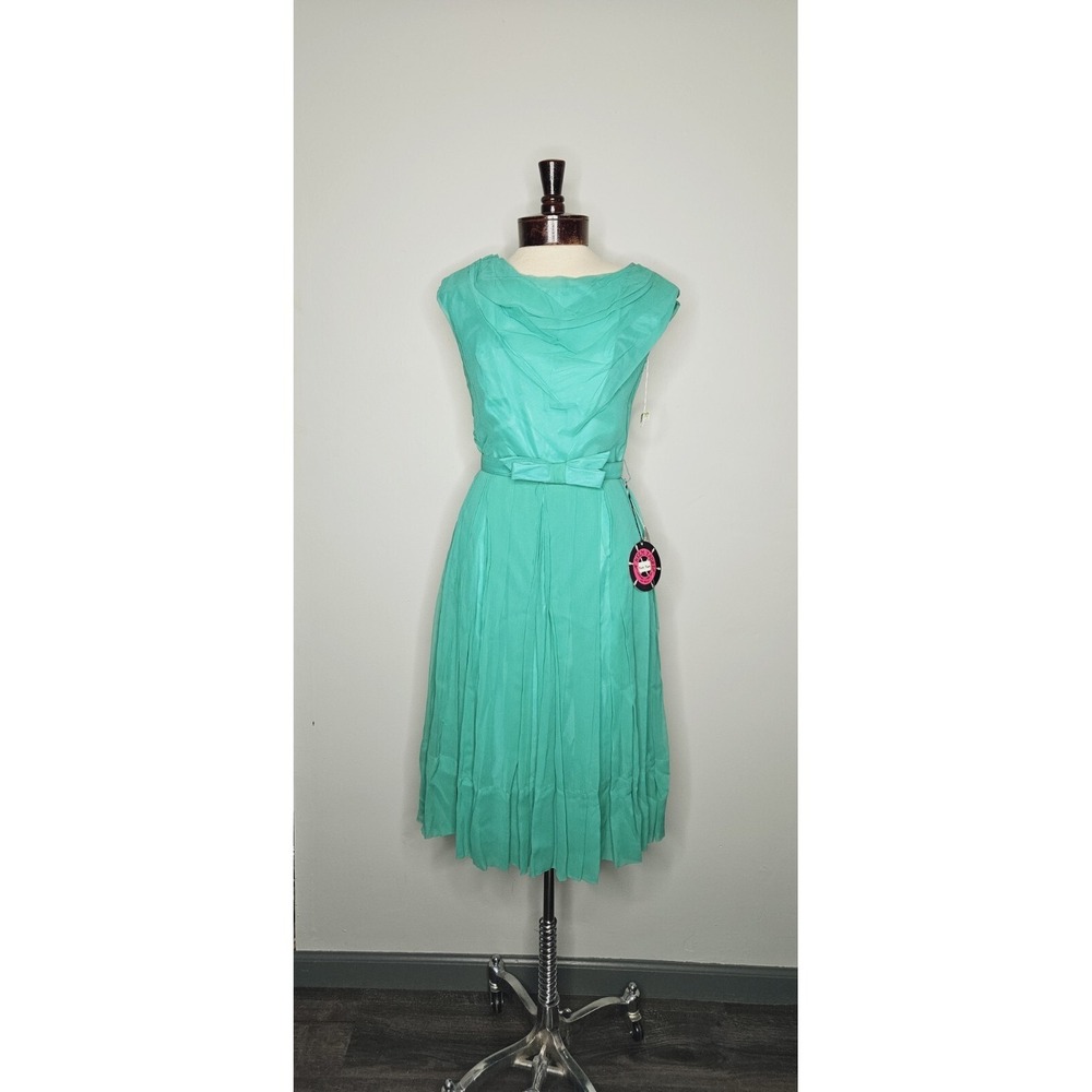 Vintage Elinor Gay Green Chiffon Party Dress 50s 60s Size S NWT